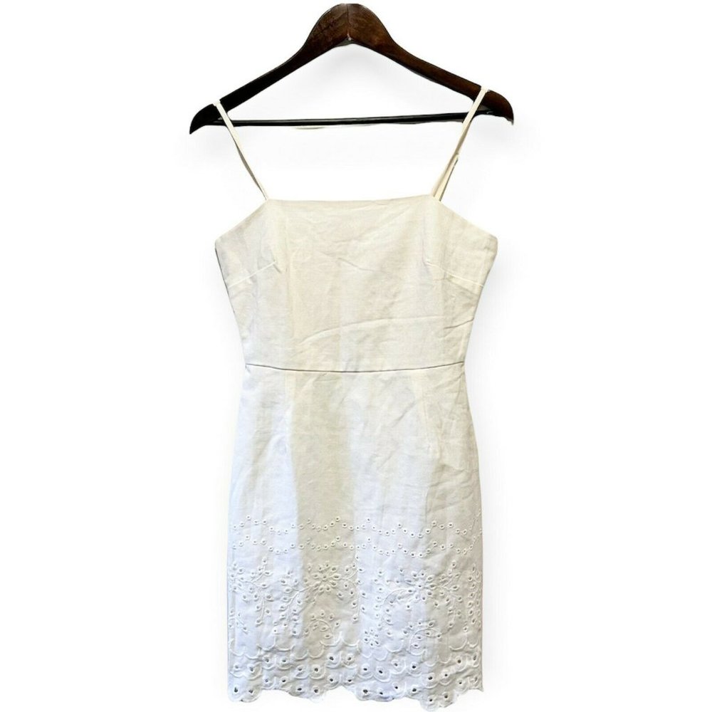 Row A Women's S Spaghetti Strap Square Neck Eyelet Embroidered Mini-Dress Ivory